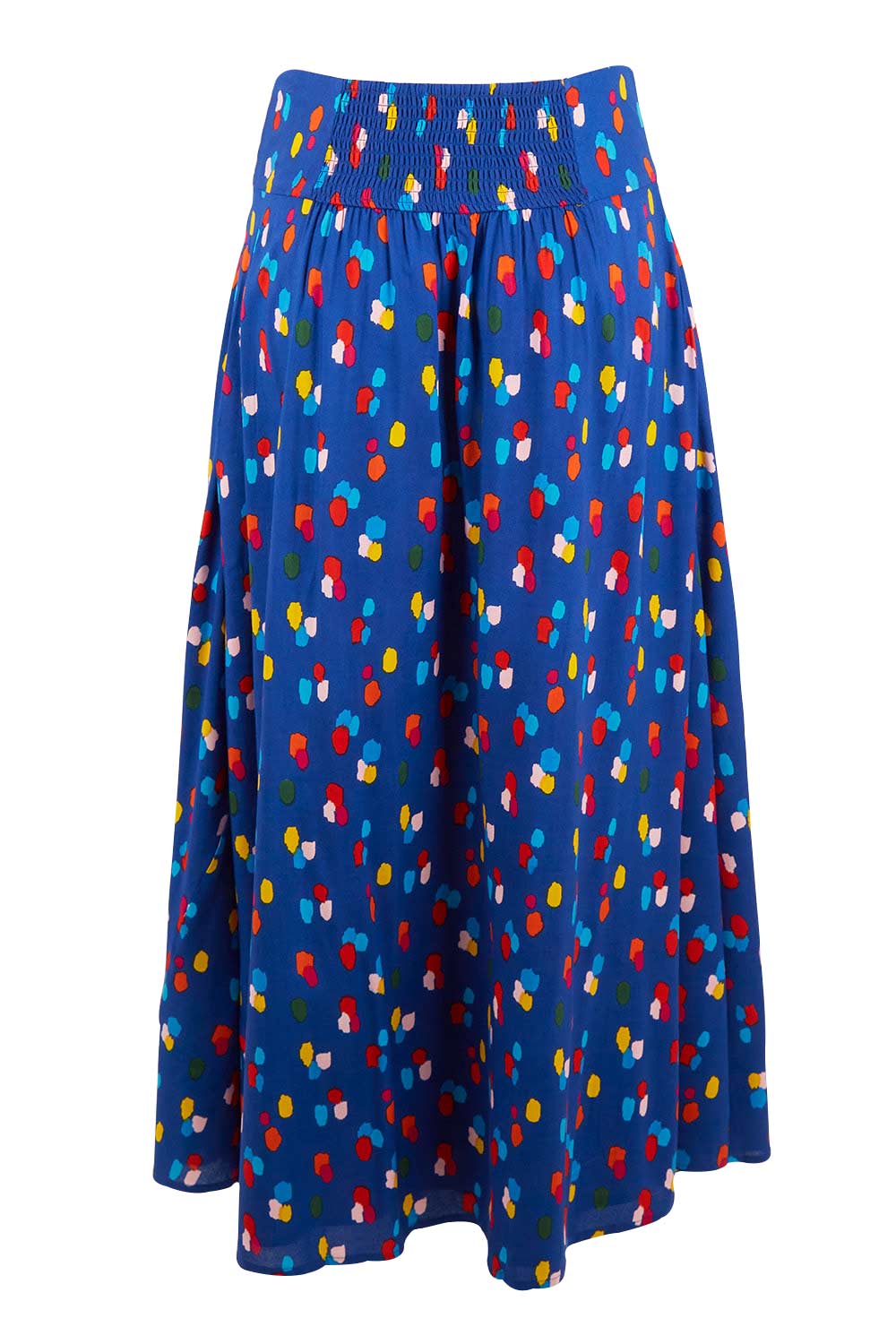 Product shot of the Rose Maxi Skirt in colour Speckled (Blue), from the back