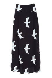 Product shot of the Rose Maxi Skirt in colour Birdflight (Black), from the front