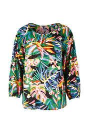 Product shot of the Julia 3/4 Sleeve Top in colour Rainforest (Blue), from the front