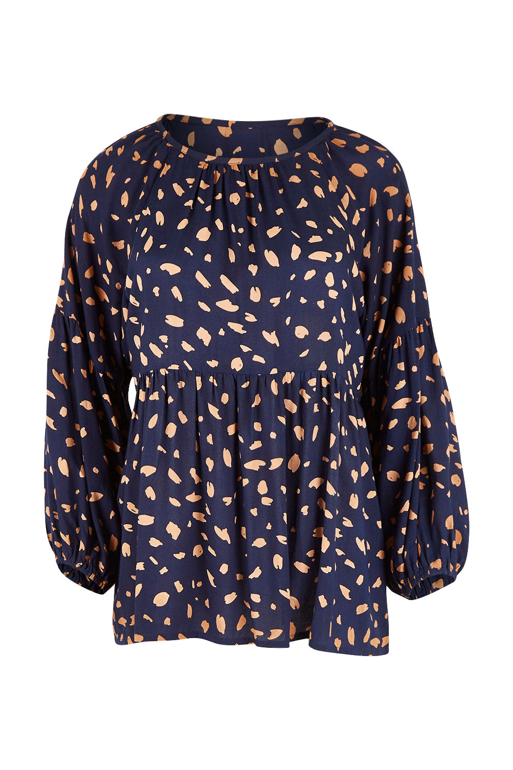 Product shot of the Dianna Blouse in colour Spot (Blue), from the front