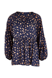 Product shot of the Dianna Blouse in colour Spot (Blue), from the front