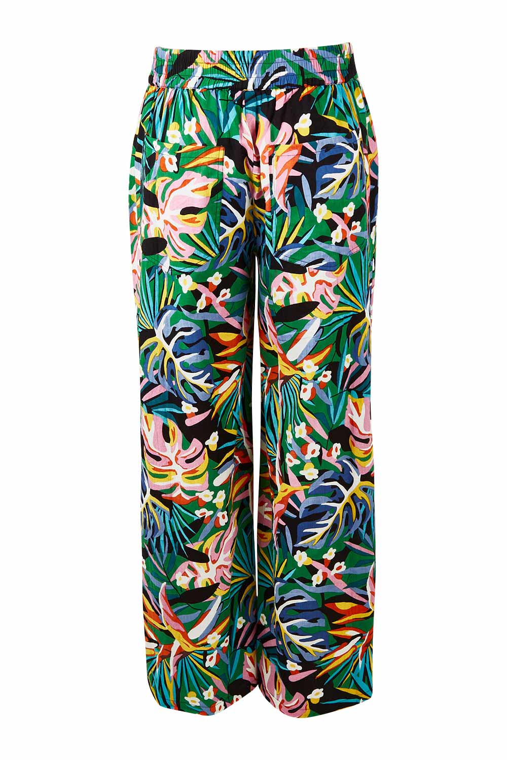 Product shot of the Stella Print Pant in colour Rainforest (Blue), from the back