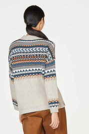 A model wearing the Delilah Fairisle Jumper in colour Vanilla (White), from the back