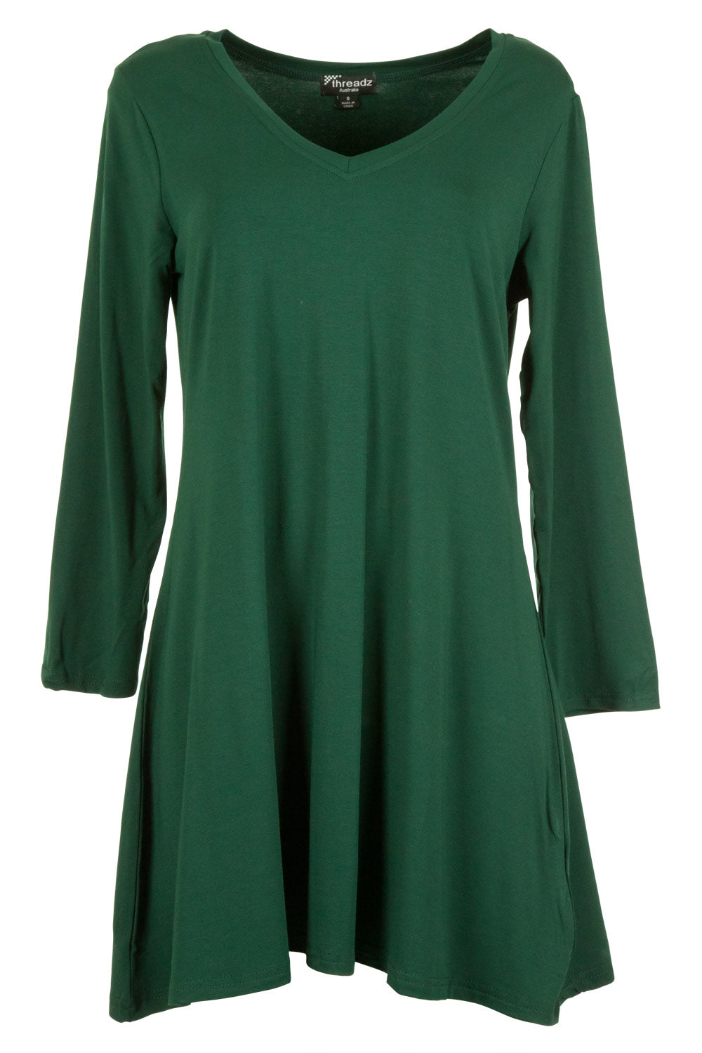 Product shot of the V Neck Long Tunic in colour Green (Green), from the front