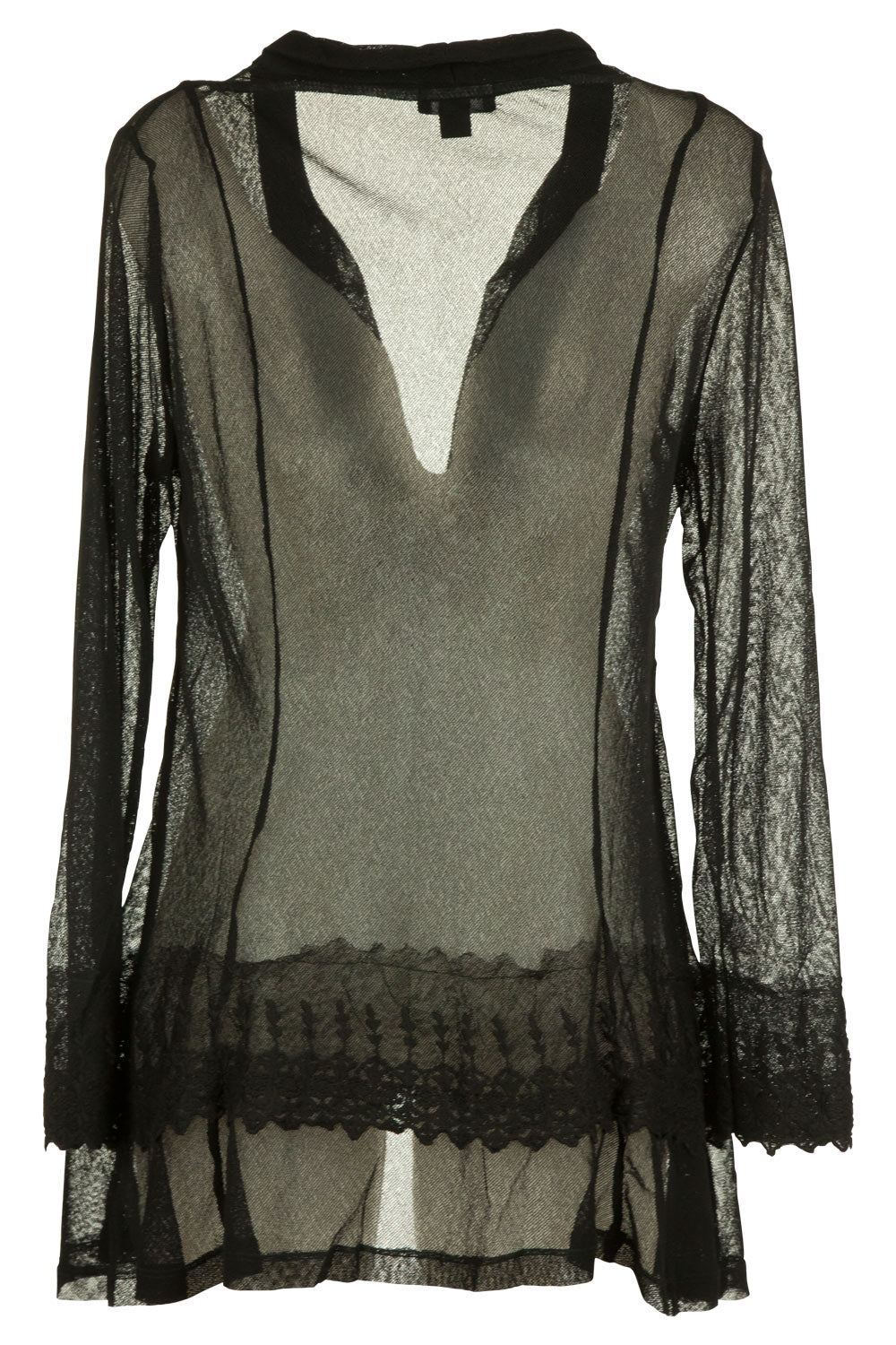 Product shot of the Mesh Cardigan W Lace Emb in colour Black (Black), from the back