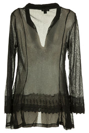 Product shot of the Mesh Cardigan W Lace Emb in colour Black (Black), from the back
