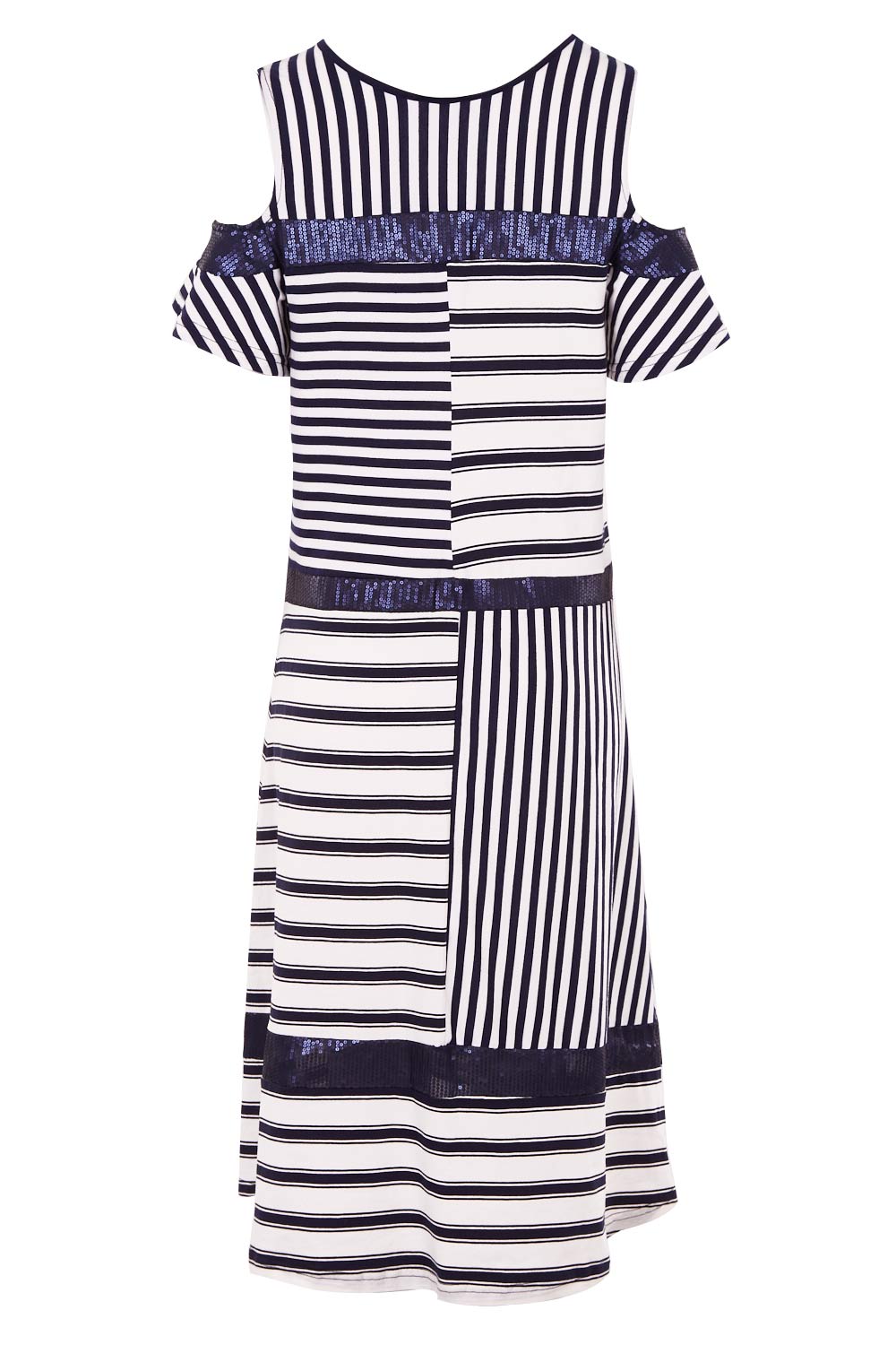Product shot of the Star Stripe Dress in colour NavyWhite (Blue), from the back