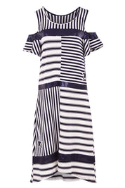 Product shot of the Star Stripe Dress in colour NavyWhite (Blue), from the front
