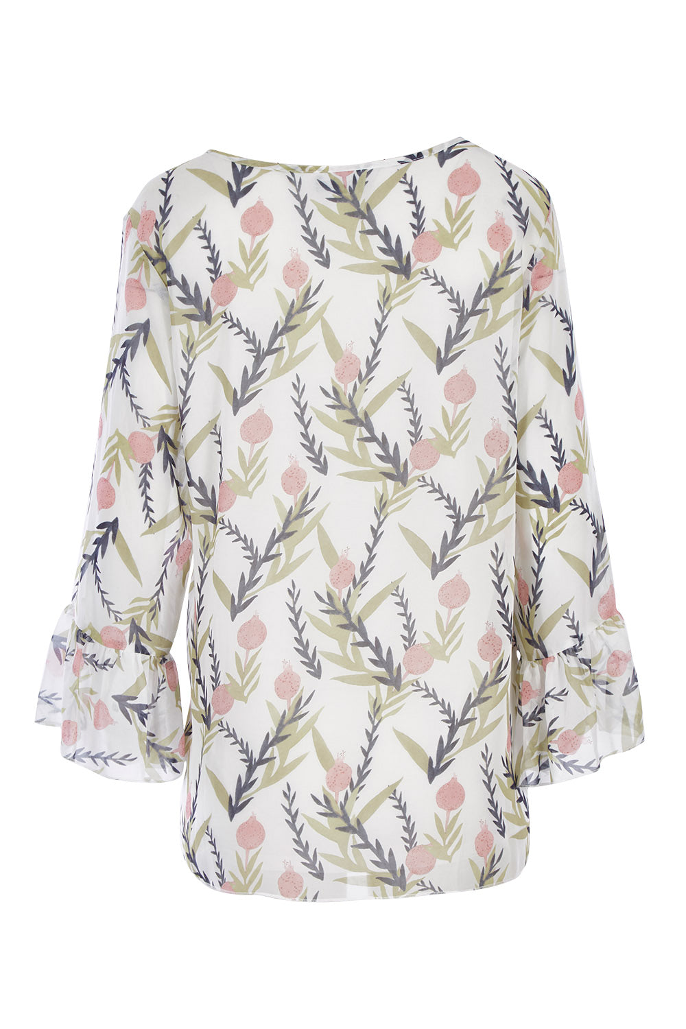 Product shot of the Vine Print Top in colour WhiteMulti (White), from the back