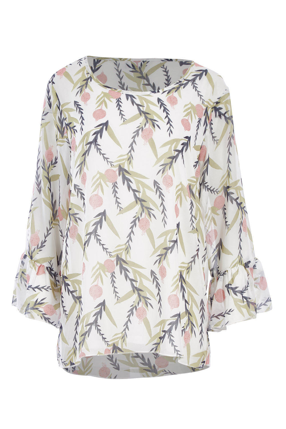 Product shot of the Vine Print Top in colour WhiteMulti (White), from the front