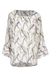 Product shot of the Vine Print Top in colour WhiteMulti (White), from the front