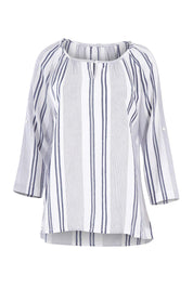 Product shot of the Multi Stripe Tab Sleeve Shirt in colour NavyWhite (White), from the front