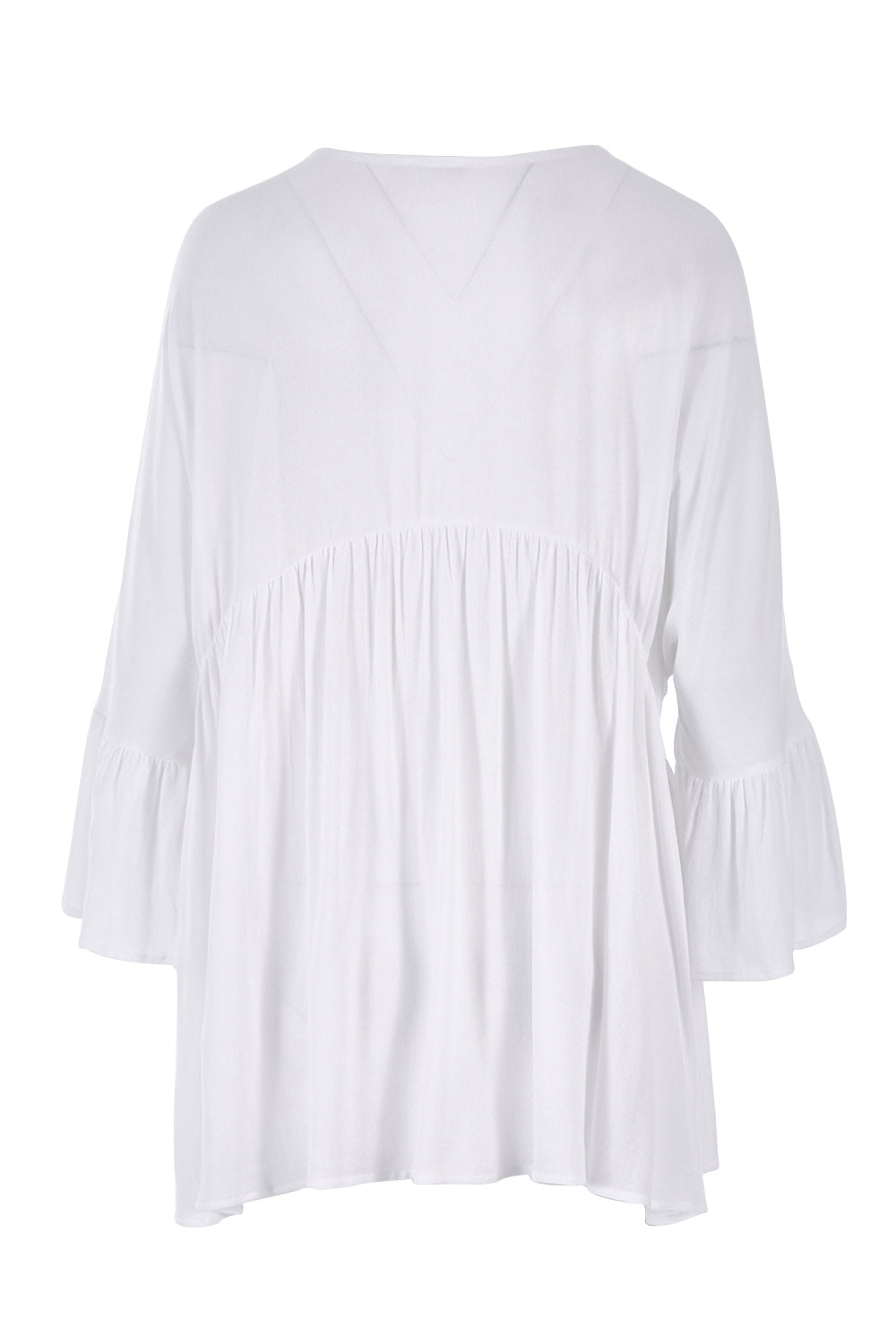Product shot of the Ruffle Hem Top in colour White (White), from the back