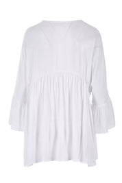 Product shot of the Ruffle Hem Top in colour White (White), from the back