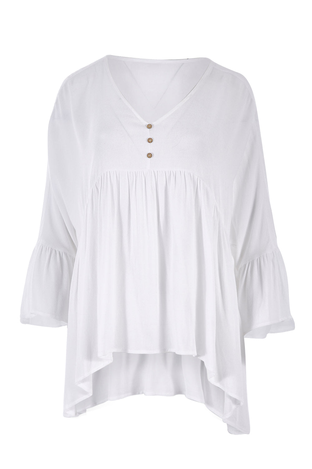 Product shot of the Ruffle Hem Top in colour White (White), from the front