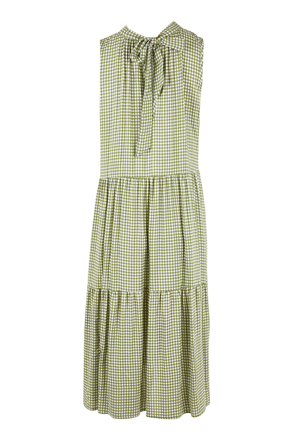 Product shot of the Gingham Reversible Dress in colour Thyme (Green), from the back