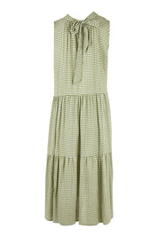Product shot of the Gingham Reversible Dress in colour Thyme (Green), from the back