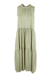 Product shot of the Gingham Reversible Dress in colour Thyme (Green), from the front