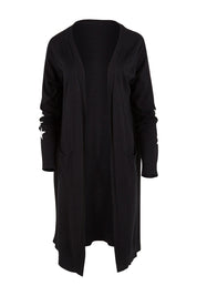Product shot of the Longline Cardi in colour Black (Black), from the front