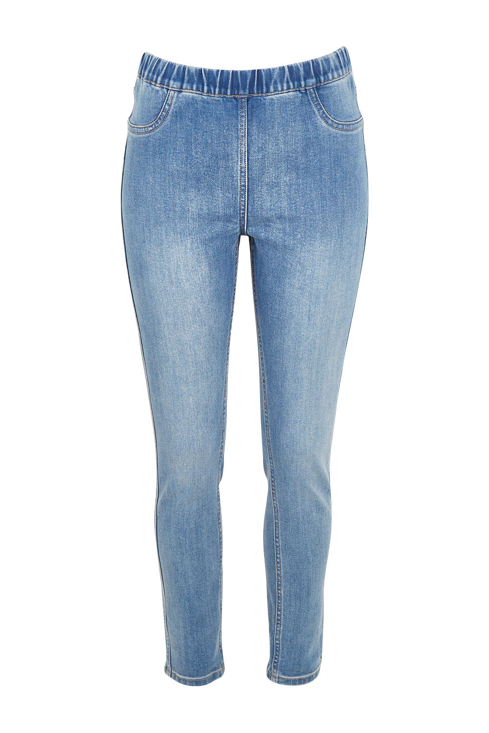 Product shot of the Reversible Jean in colour Denim (Blue), from the front