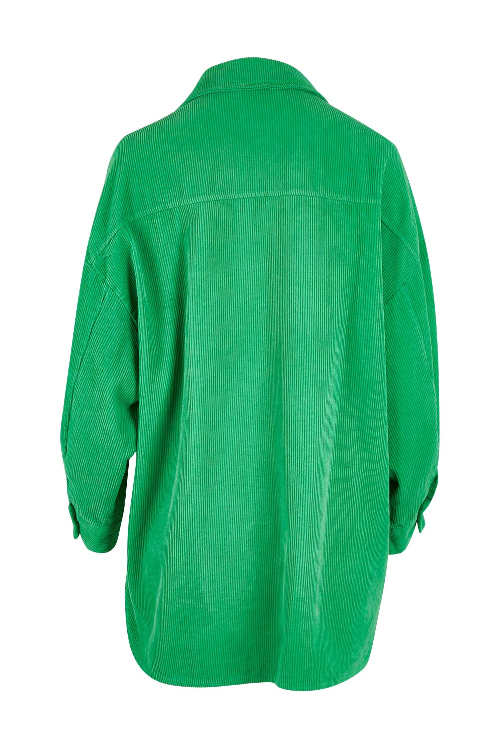 Product shot of the Zoe Cord Shacket in colour Jade (Green), from the back