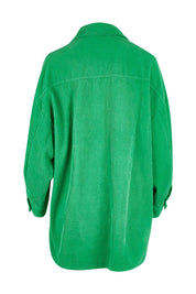 Product shot of the Zoe Cord Shacket in colour Jade (Green), from the back