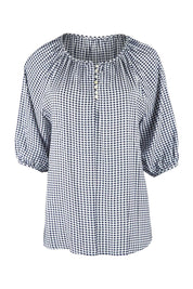 Product shot of the Check It Out Top in colour Navy (Blue), from the front