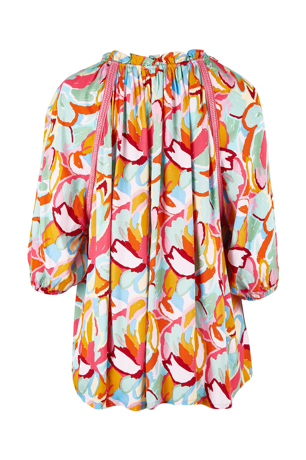 Product shot of the Monet Top in colour Multi (Pink), from the back