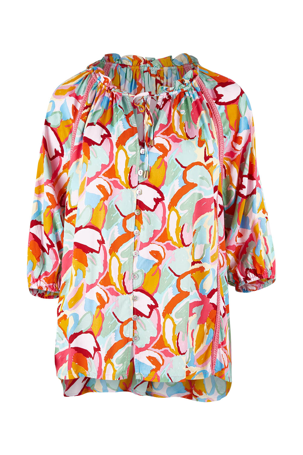 Product shot of the Monet Top in colour Multi (Pink), from the front