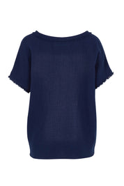 Product shot of the Byron Cotton Top in colour Navy (Blue), from the back