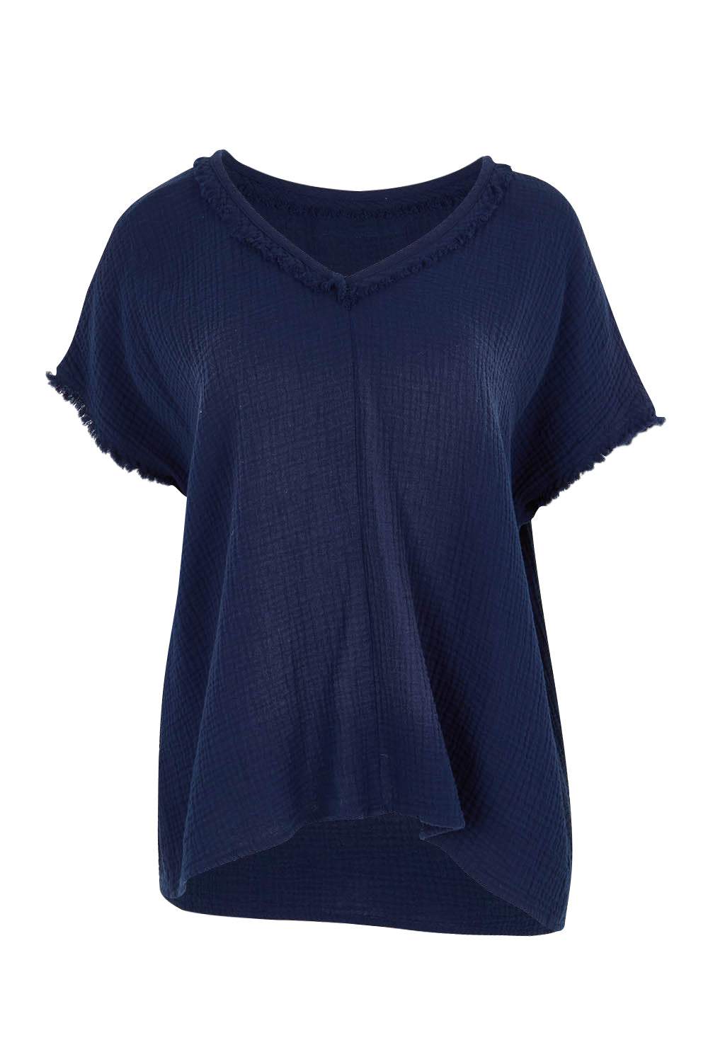 Product shot of the Byron Cotton Top in colour Navy (Blue), from the front