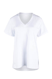 Product shot of the Cotton Jersey V Neck Tee in colour White (White), from the front