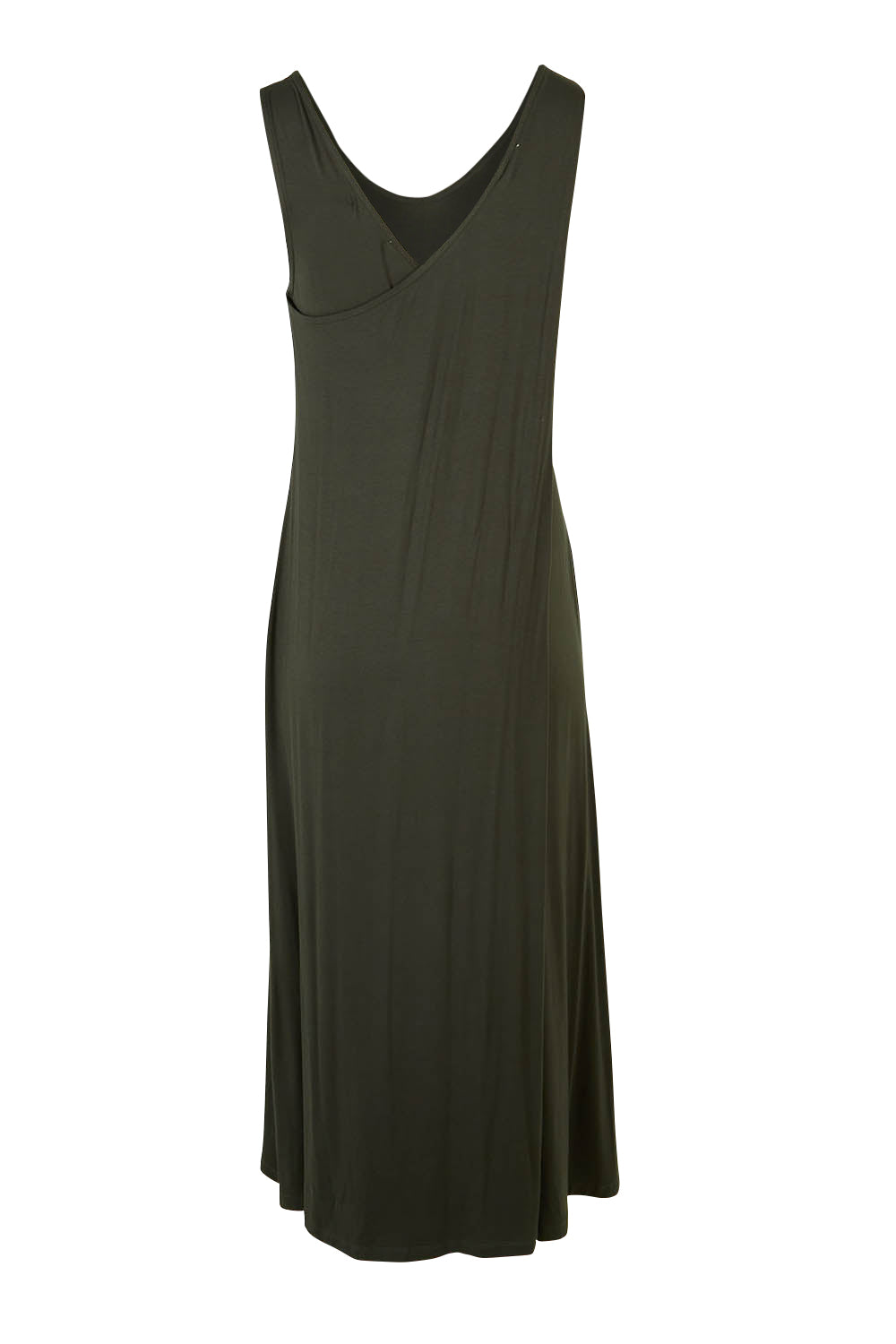 Product shot of the Modal Back Wrap Midi Dress in colour Deepgreen (Green), from the back