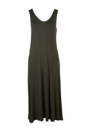 Product shot of the Modal Back Wrap Midi Dress in colour Deepgreen (Green), from the front