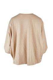 Product shot of the Cotton Terry Batwing Sweater in colour Porridge, from the back