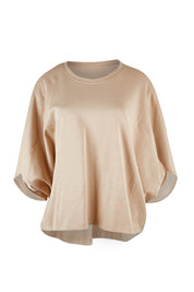Product shot of the Cotton Terry Batwing Sweater in colour Porridge, from the front