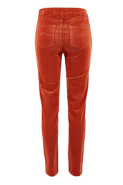 Product shot of the Skinny Leg Cord Pull On Pant in colour Auburn, from the back