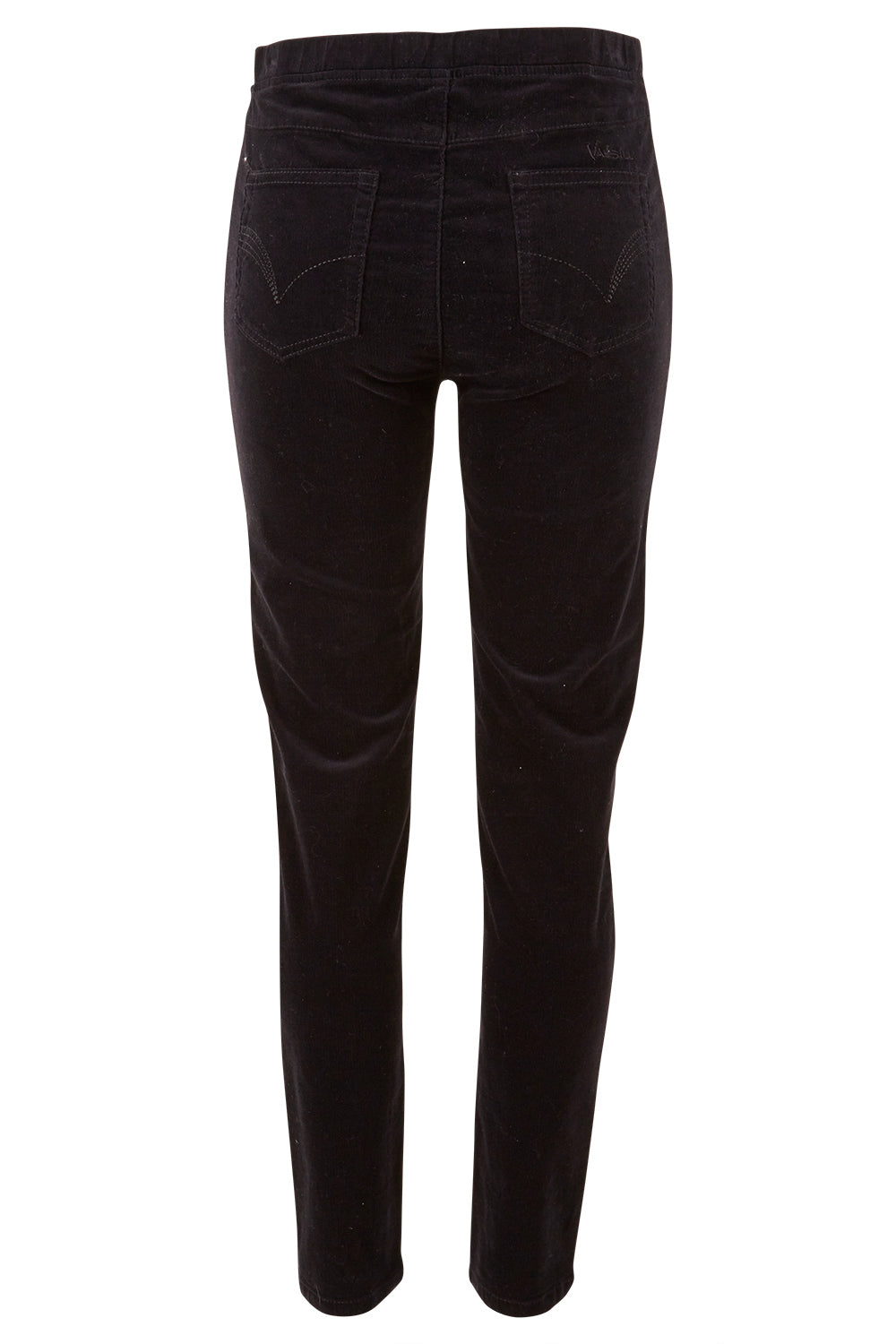 Product shot of the Skinny Leg Cord Pull On Pant in colour Black (Black), from the back