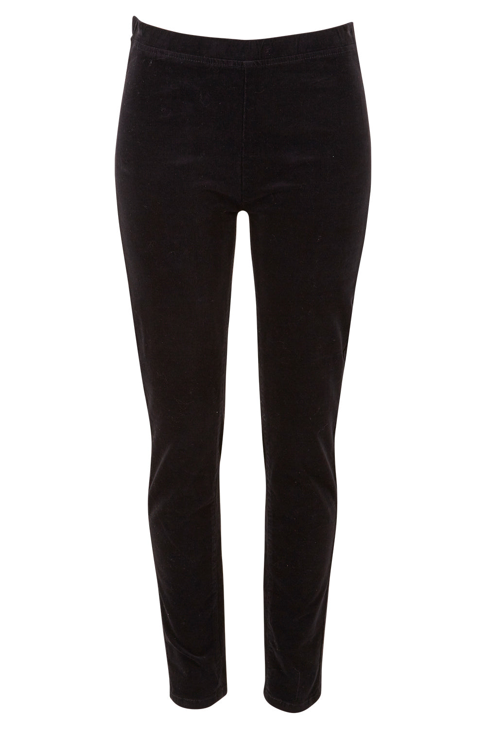 Product shot of the Skinny Leg Cord Pull On Pant in colour Black (Black), from the front