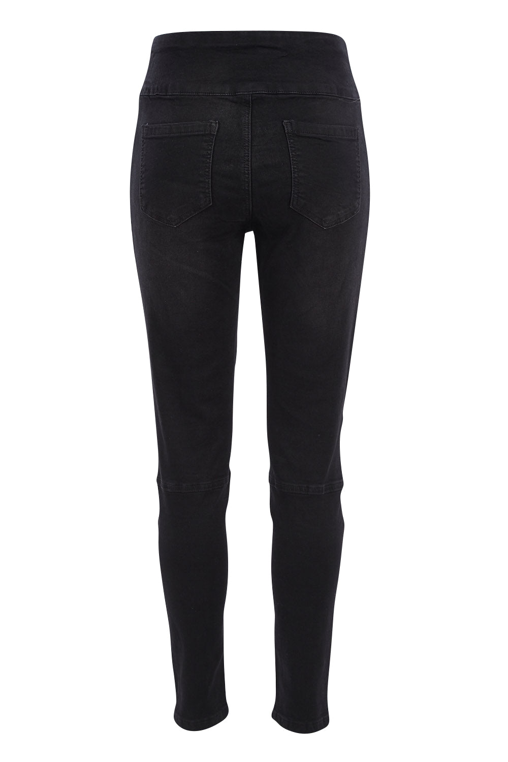 Product shot of the River Ribbed Pull On Jean in colour Black (Black), from the back
