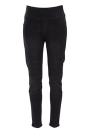 Product shot of the River Ribbed Pull On Jean in colour Black (Black), from the front