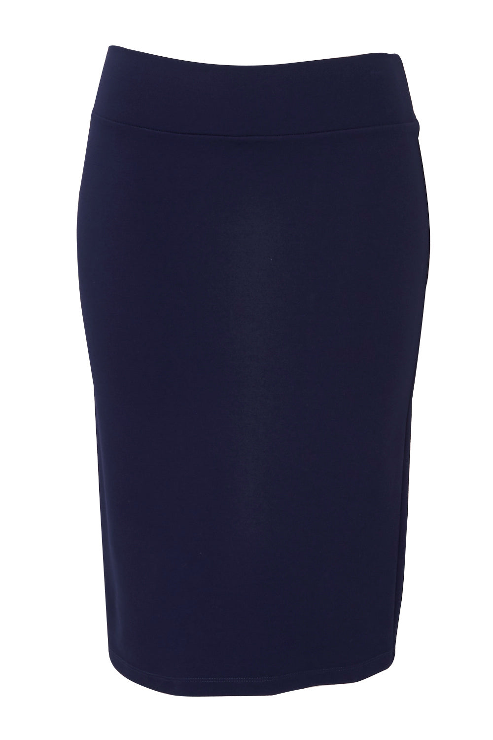 Product shot of the Preloved The Ponte Knee Length Pencil Skirt in colour Navy (Blue), from the front