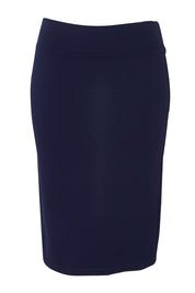 Product shot of the Preloved The Ponte Knee Length Pencil Skirt in colour Navy (Blue), from the front