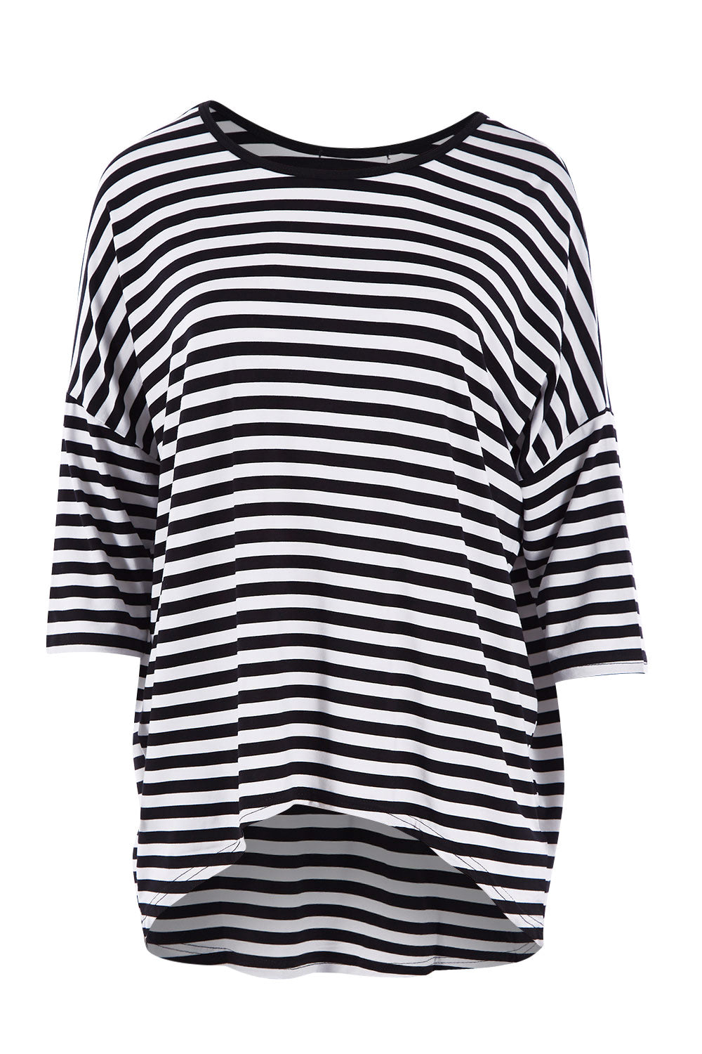 Product shot of the Thin Stripe Bamboo Hi Low Top in colour Blackwhite (White), from the front