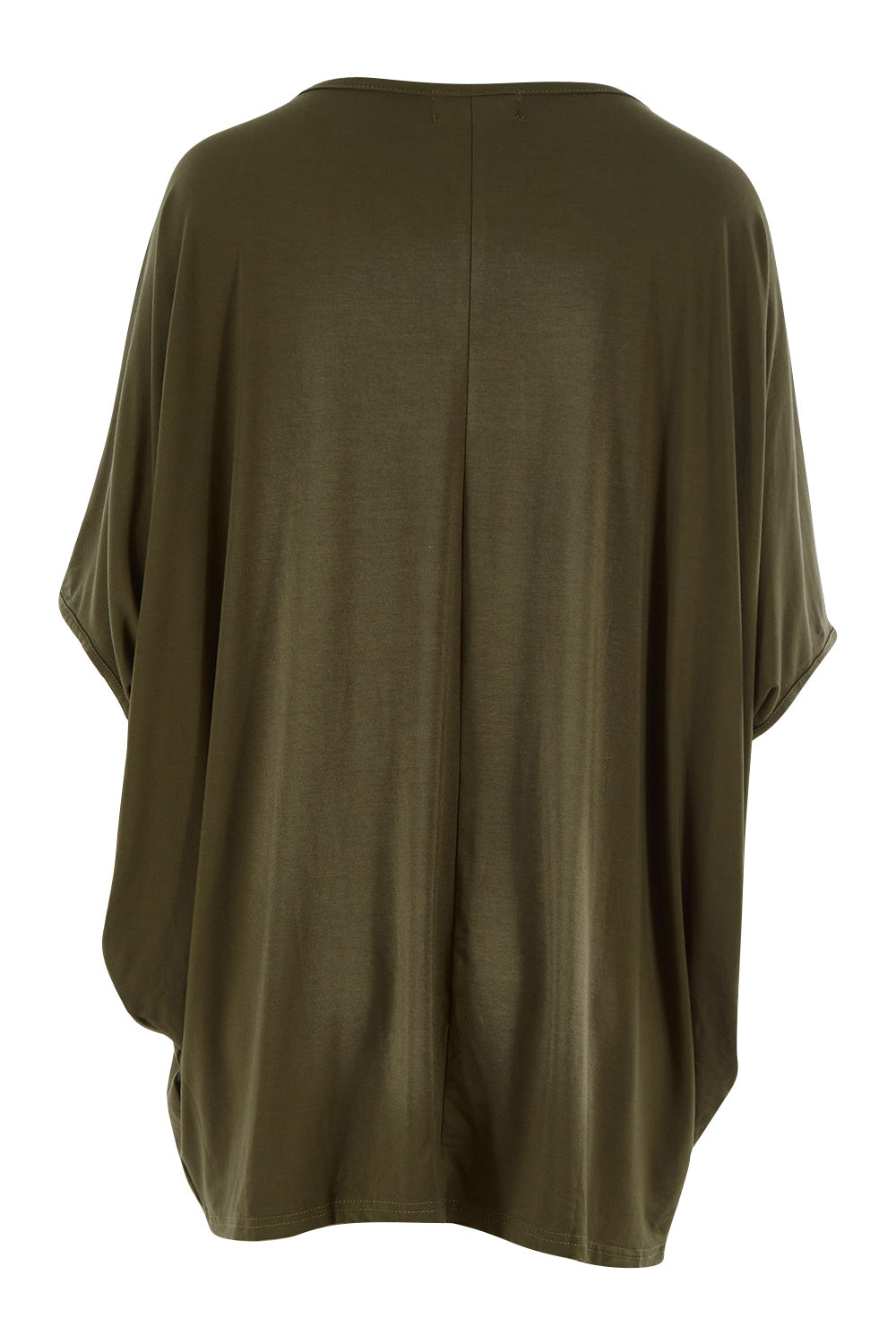 Product shot of the Vin colourNeck Bamboo Drape Top - Olive (Green), from the back