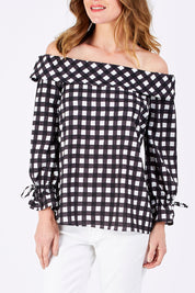 Model Helen wearing size 10 of the Picnic Top in colour BlackWhite (Black), from the front, cropped image