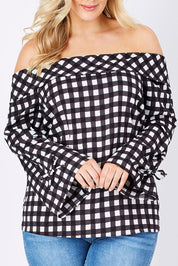 Model Jess wearing size 14 of the Picnic Top in colour BlackWhite (Black), from the front, showing the whole outfit