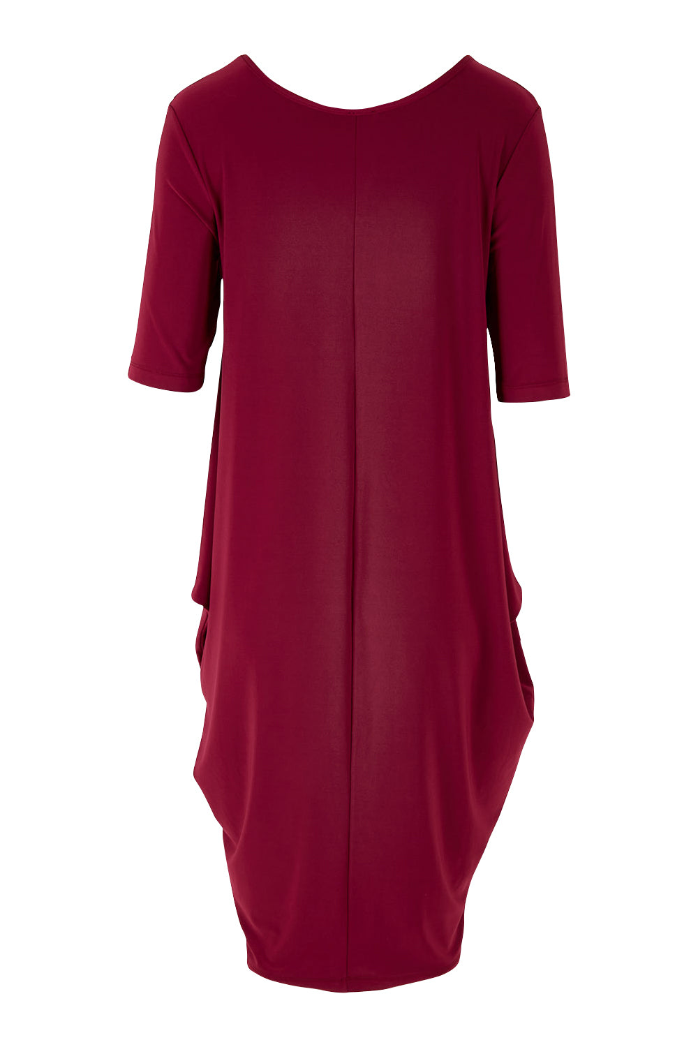 Product shot of the Preloved Flowing V Neck Dress in colour Purple (Purple), from the back