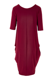 Product shot of the Preloved Flowing V Neck Dress in colour Purple (Purple), from the back