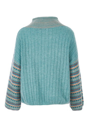 Product shot of the Fairisle Pullover in colour IceCombo (Blue), from the back